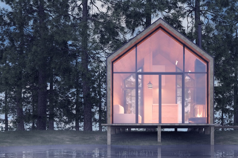 Attefallshus nära sjö